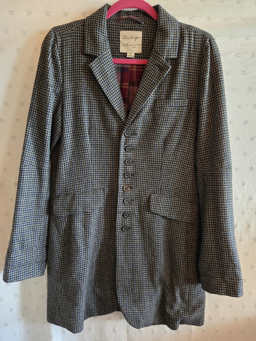 Vintage Havana Houndstooth Blazer - Black & Gray 8 Buttons 100% Wool Size M